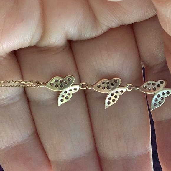 14K Gold, 3 Butterflies, 2 Strand Chain Bracelet, White, Rosegold, Yellow Gold - Picture 9 of 11